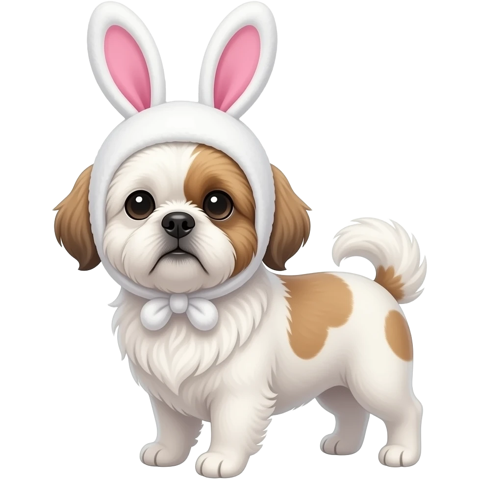 White Shih Tzu with a bunny hat emoji