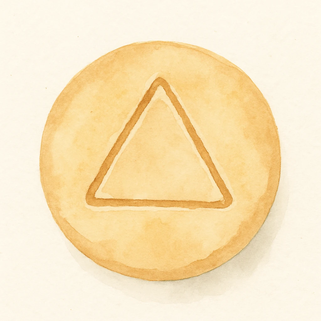 watercolor style dalgona candy with triangle shape, inspired by Squid Game emoji