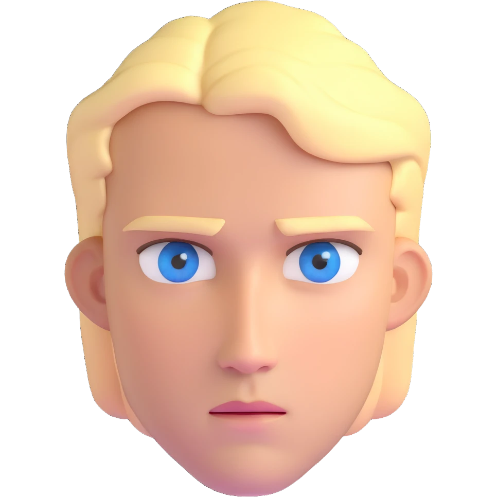 blond David with blue eyes and a serious expression emoji