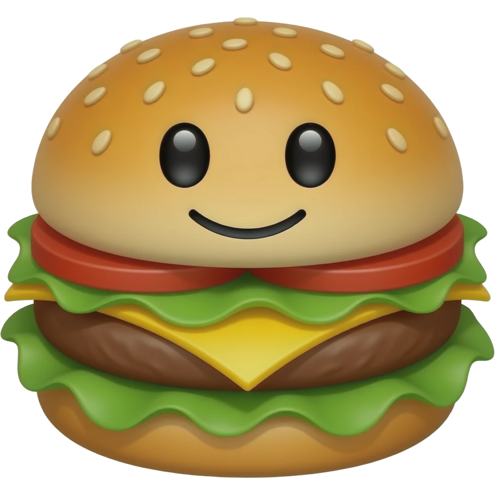 A burger with eyes and a big smile emoji