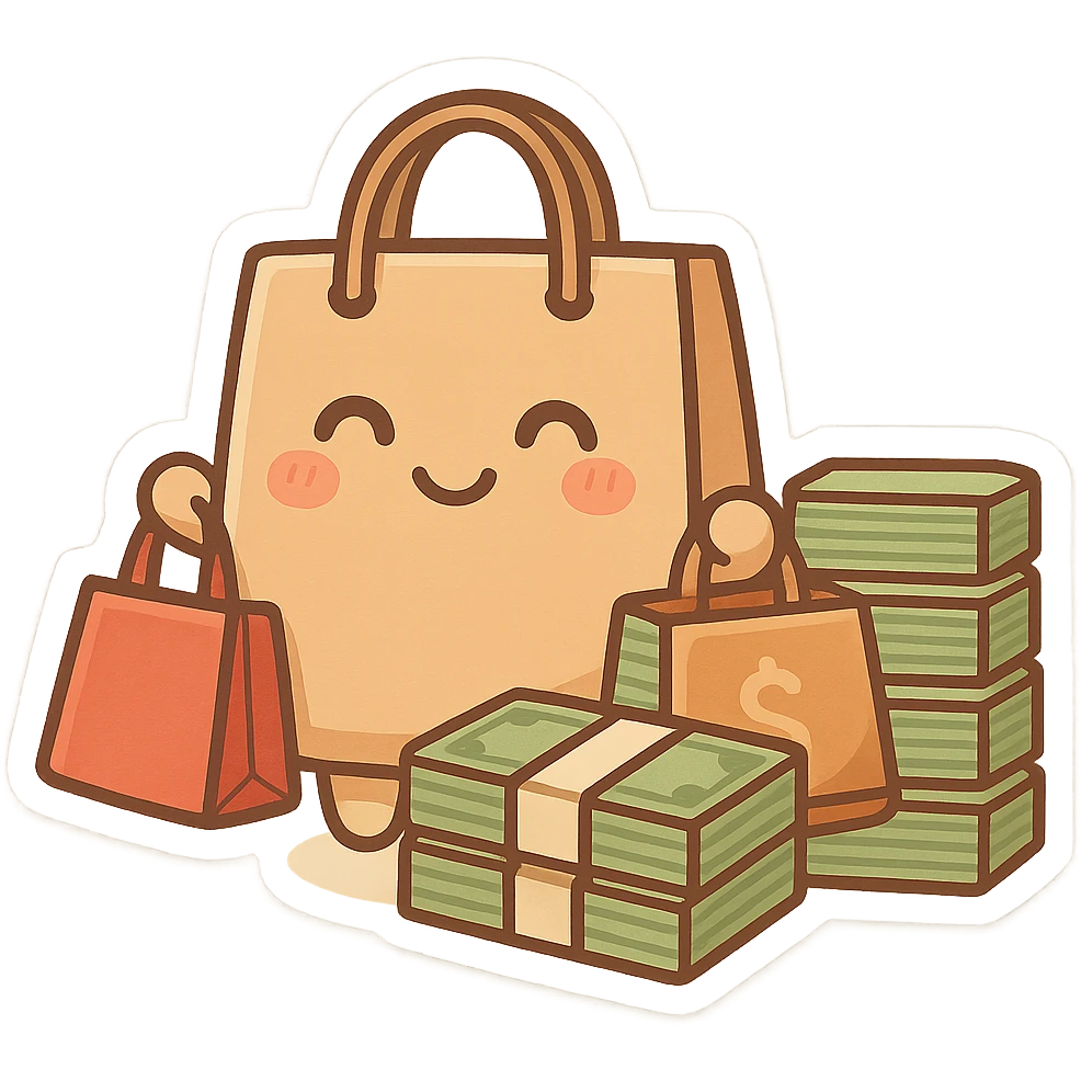 Shopping bags and stacks of money emoji