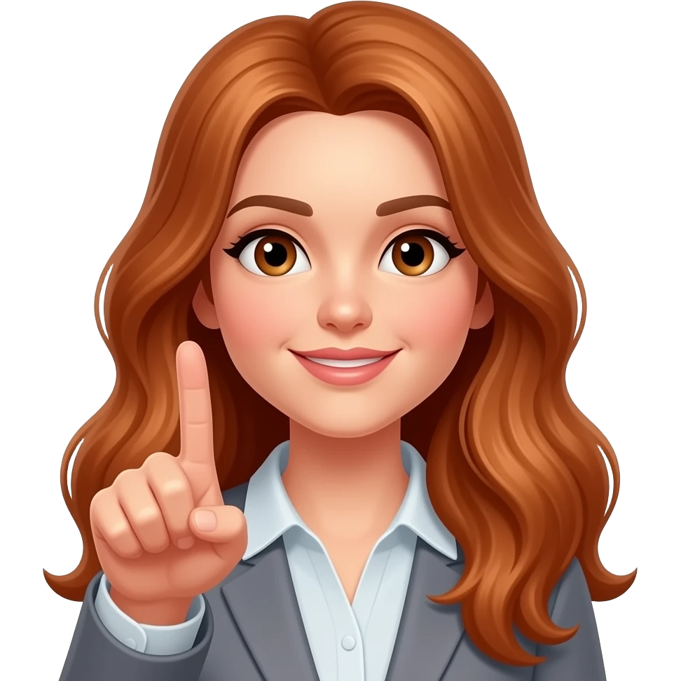 copper longer hair, brown eyed female doing the move “periodt.” with her finger emoji