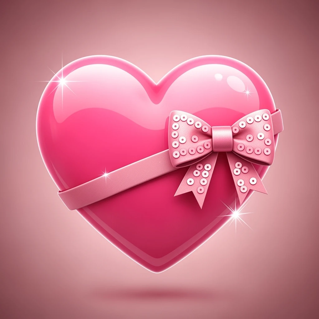 pink heart emoji, cute, shiny, with a bow emoji