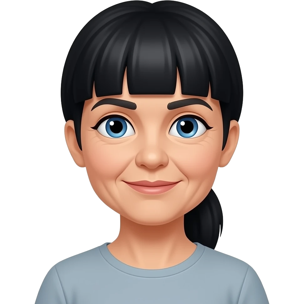 Blue eyes thick bangs ponytail black hair ol emoji