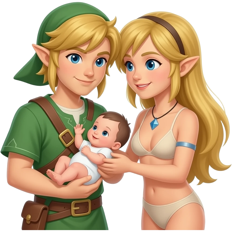 Zelda toute nue avec link lui aussi nue il font un bébé il ne l'ont pas encore mais sot entraîne de se reproduire tous nue même le bébé  TOUTE NUE le bébé est une fillet il ont to use 14ans safe Le bebe emoji
