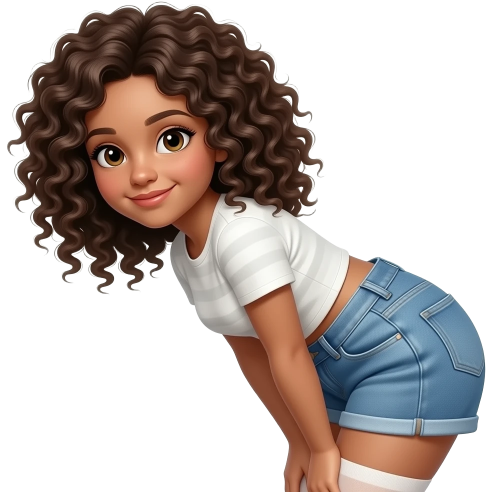 Curly hair light skinned girl bent over butt exposed emoji