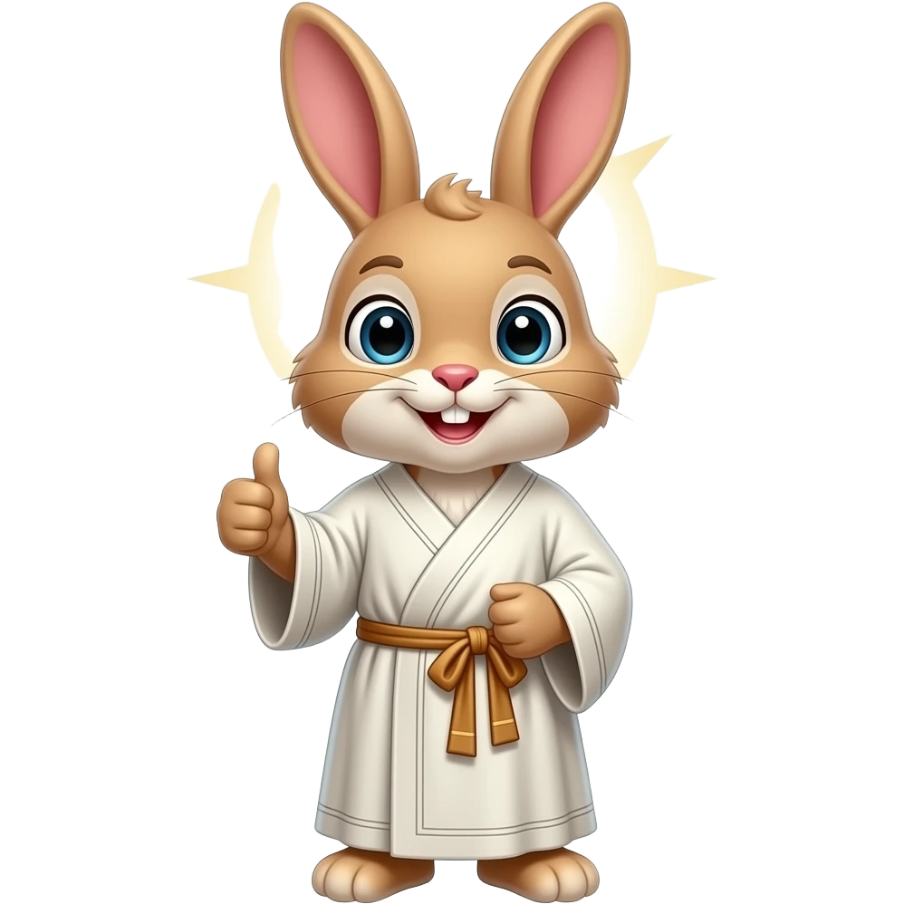 A bunny wearing spiritual clothes and showing thumbs up emoji