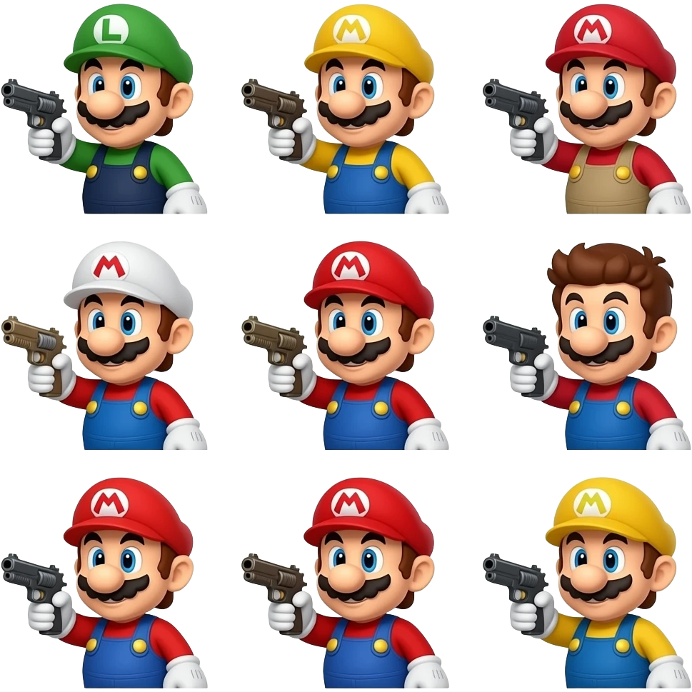 Super Mario random characters but with a gun emoji