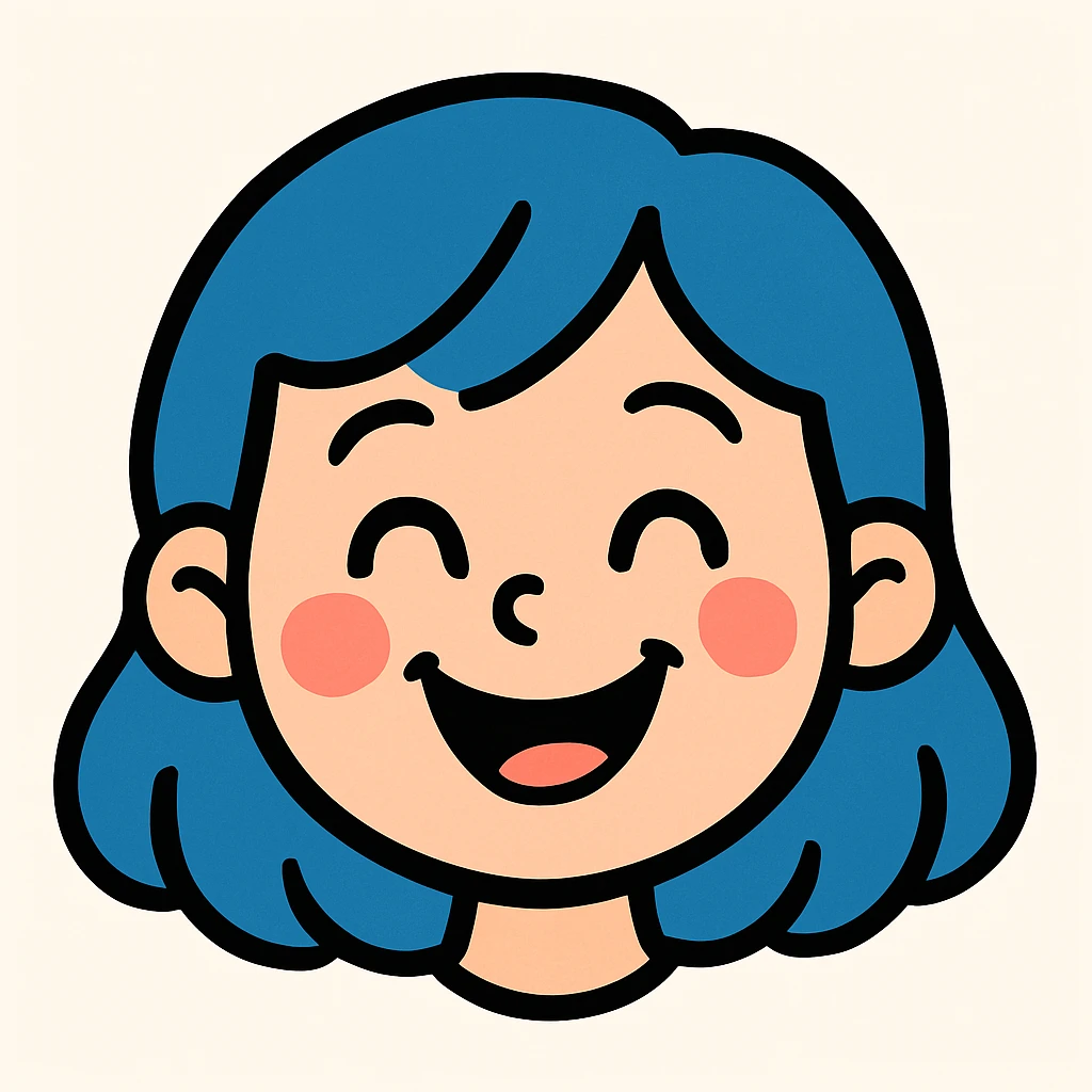 a smiley face of a girl with blue hair emoji