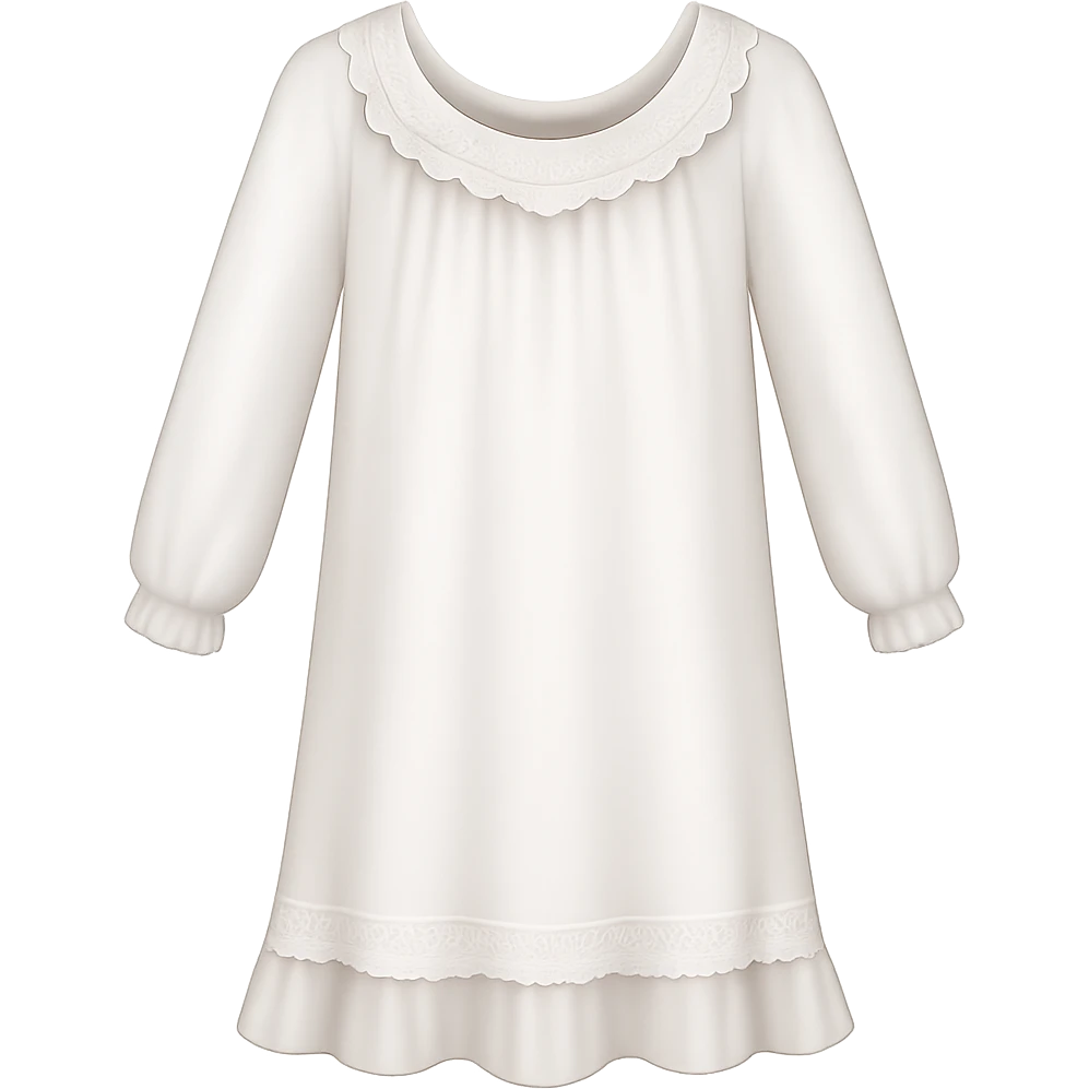 Make the nightgown white with long sleeves in the style of apple style emojis, keeping the emoji style look, with no background. emoji