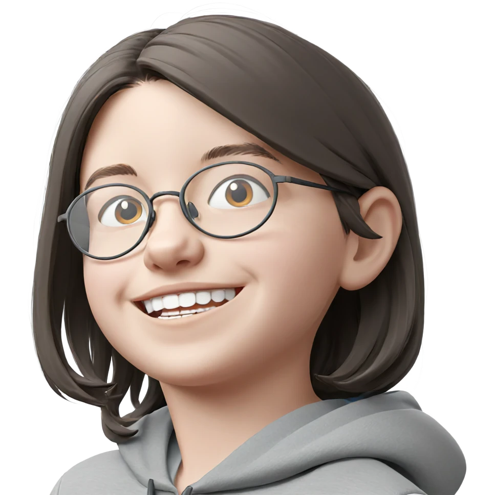 smiling girl in grey hoodie emoji