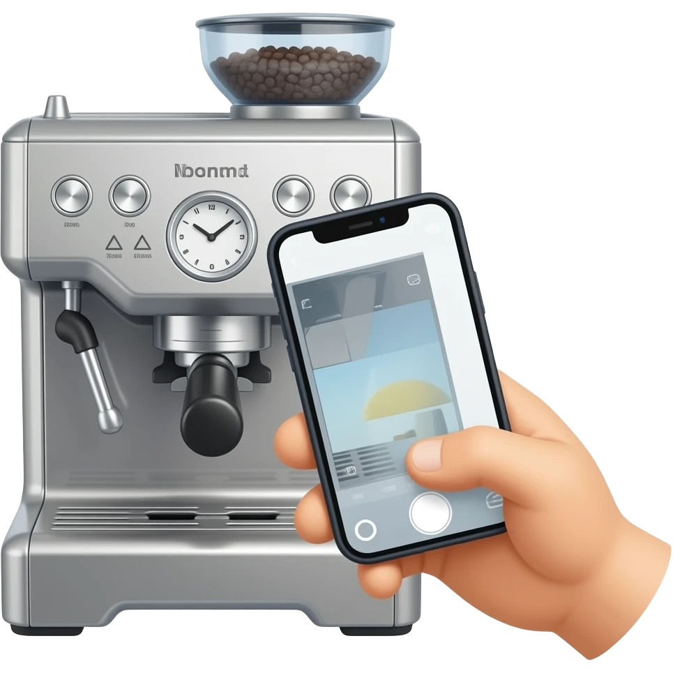 hand taking photo with iphone to a coffee machine emoji