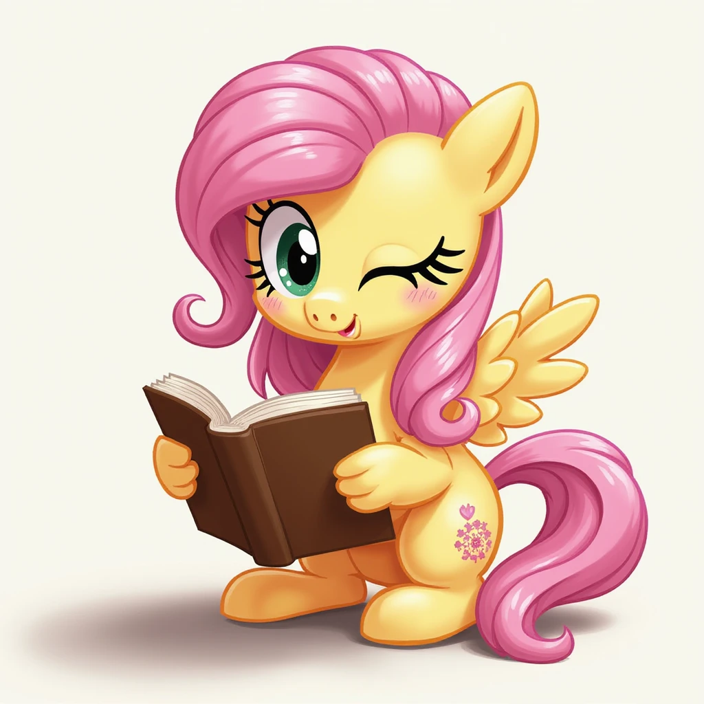 Fluttershy reading a book, realistic style, no background, transparent emoji