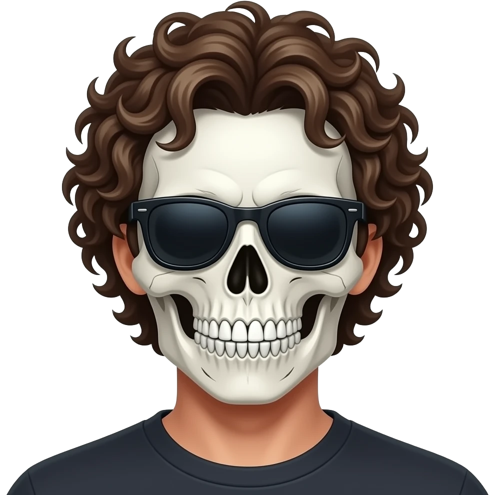 Crear un emoji de un hombre de pelo chino con pasamontañas de calavera y gafas obscuras emoji