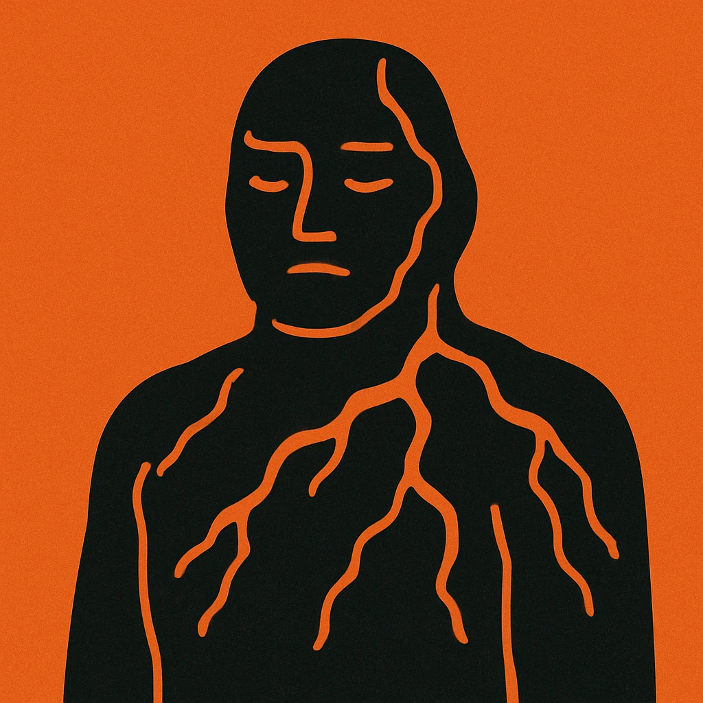 a smooth black lava stone with orange magma lines, minimalistic emoji