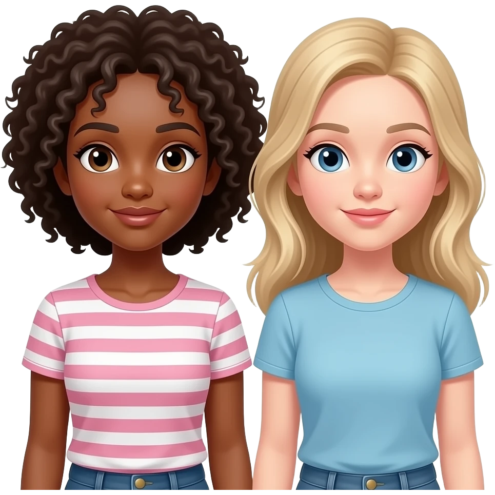 african teen girl and white teen girl standing next to each other together emoji
