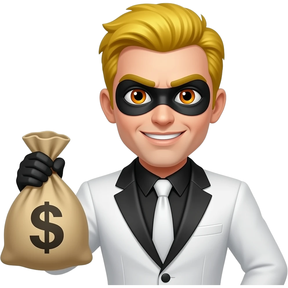 Robber Samsung version He holds a money bag, White and Black suit, Yellow hair and orange eyes emoji