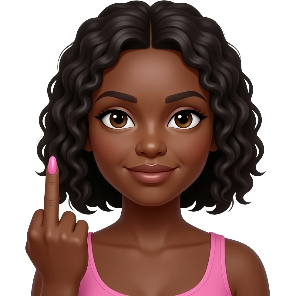 Black woman emoji style with middle finger gesture with long pink nails emoji
