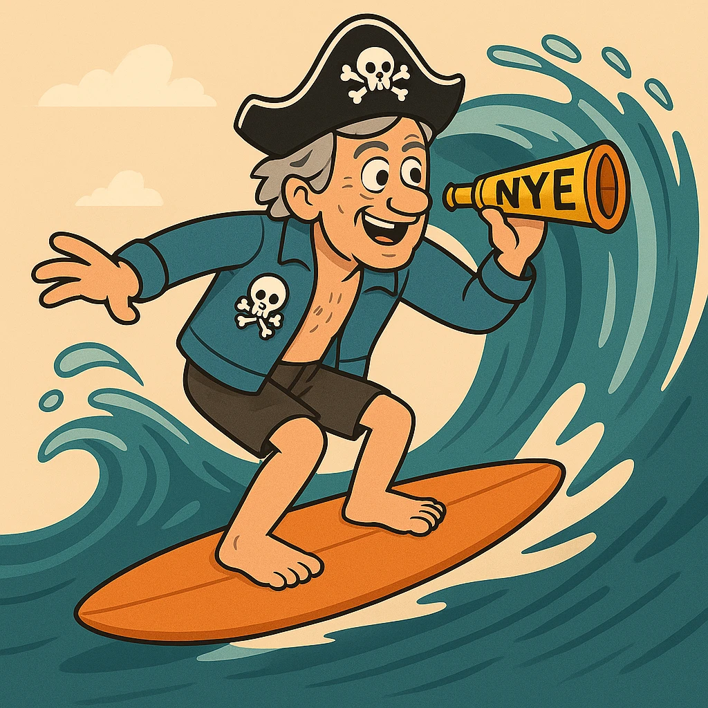 Change the surfer's hair to grey, keep all other details the same, in a style suitable for editing. emoji