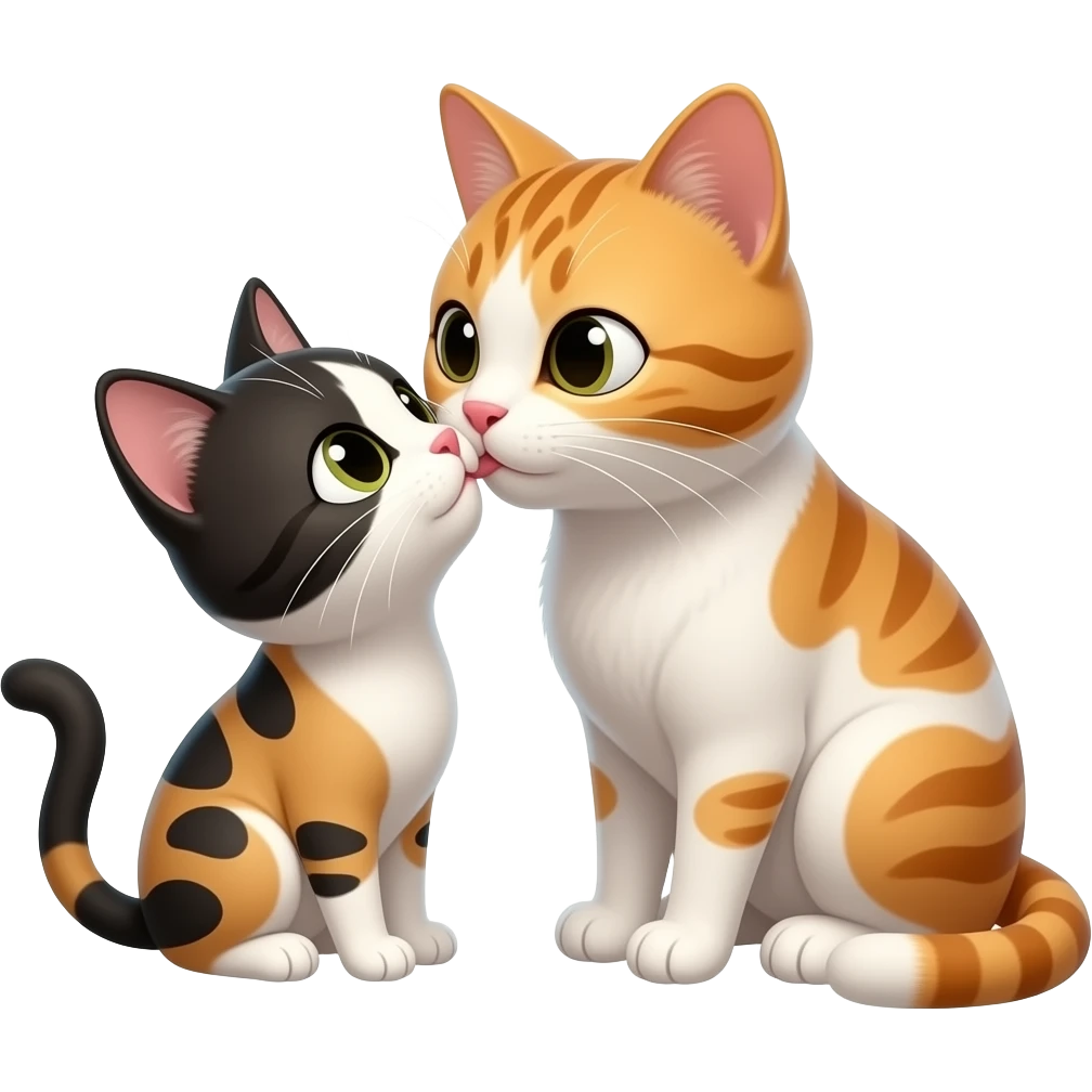 Small cat and big cat kiss emoji