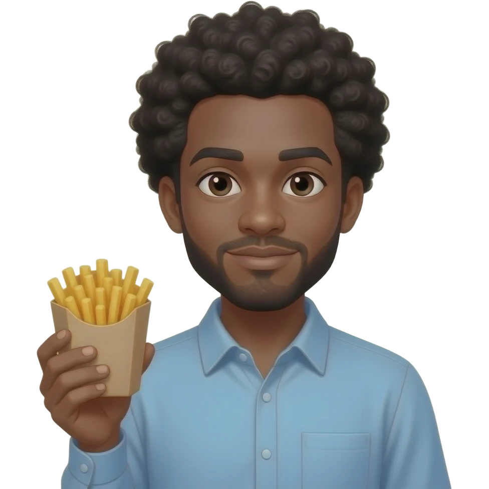 Black man holding box of fries with an afro emoji