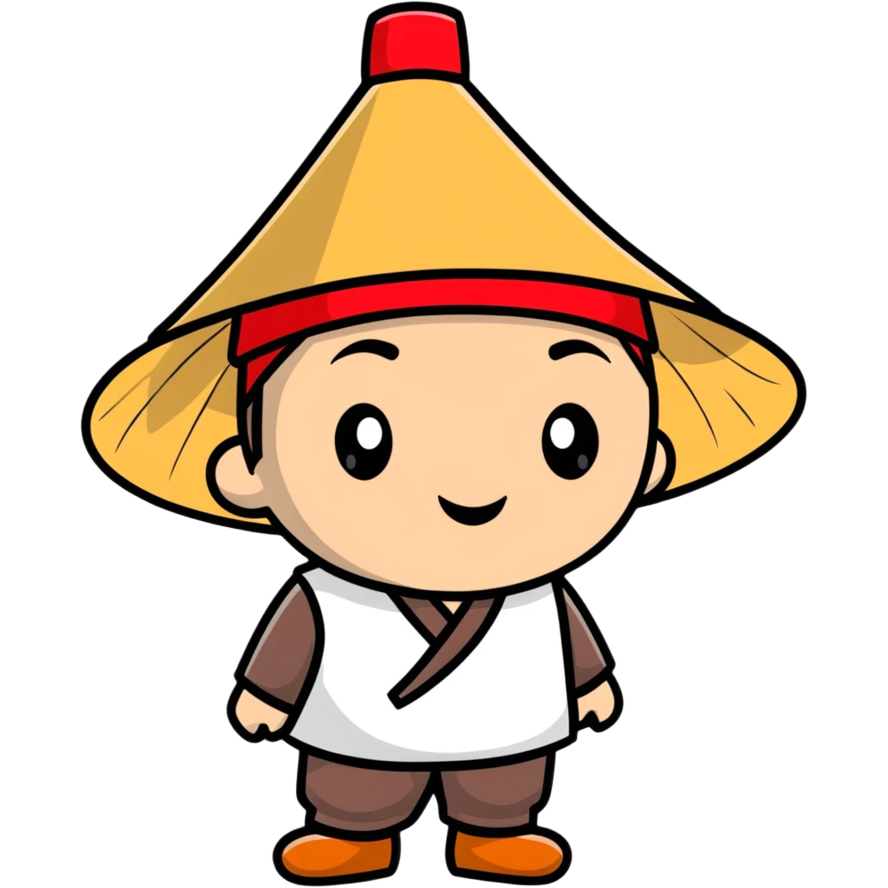 man with Chinese cap, traditional Asian conical hat emoji