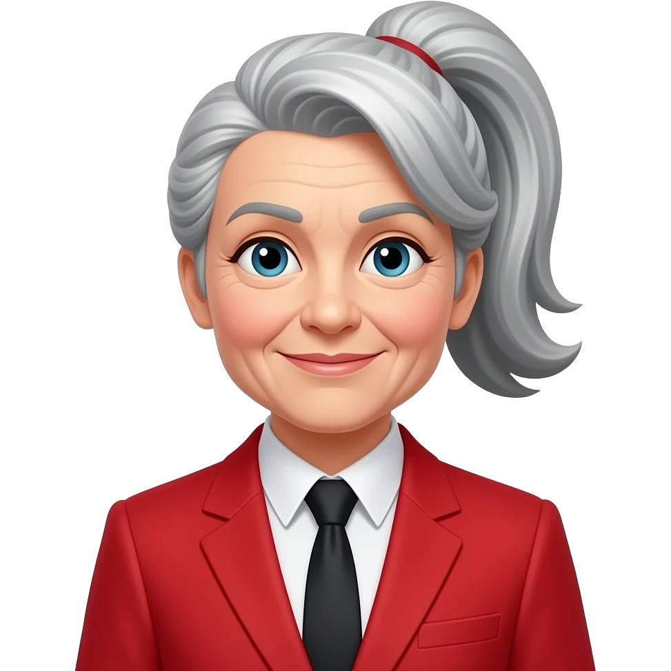 ponytail old women red suit emoji