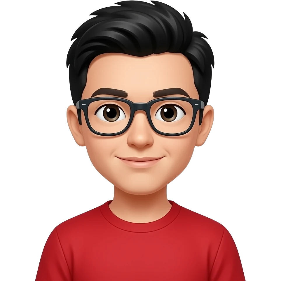 boy with black hair and glasses in red shirt emoji
