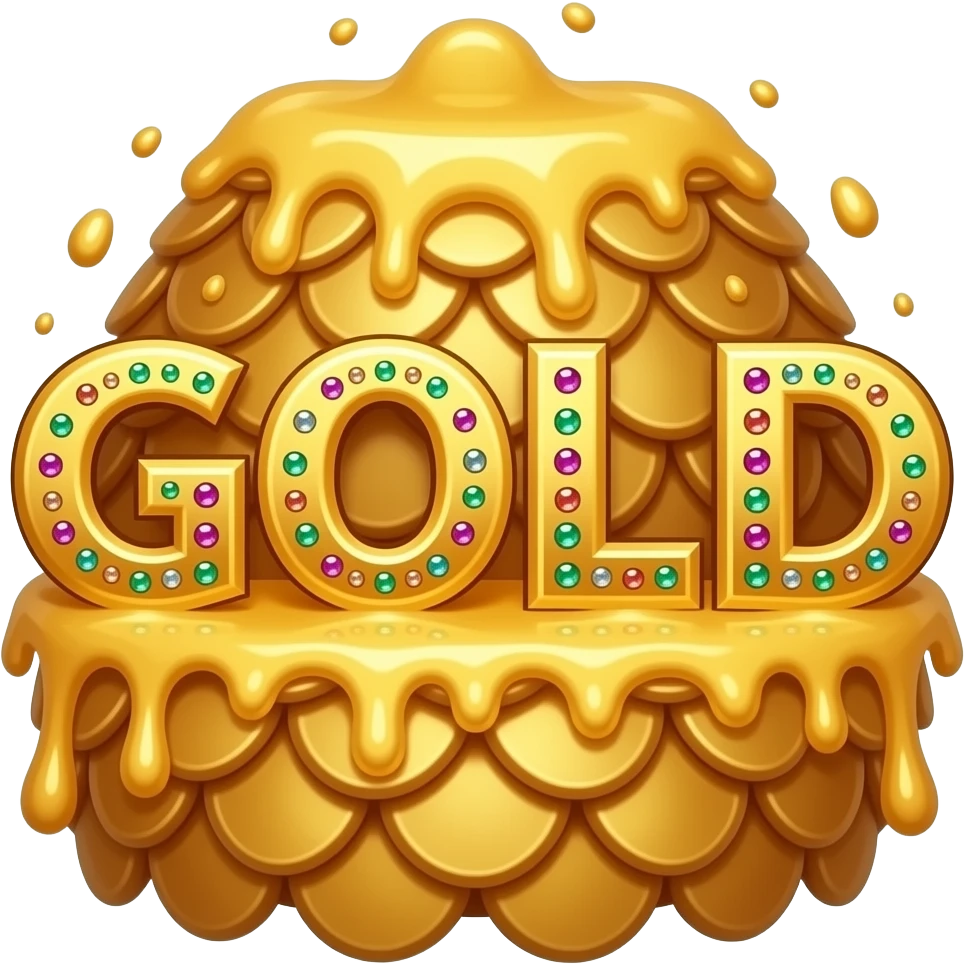 The word 'GOLD' appearing as if molten, flowing gold within a bed of dragon scales. Encrusted with small shimmering rubies and emeralds. High fantasy aesthetic with cinematic lighting emoji