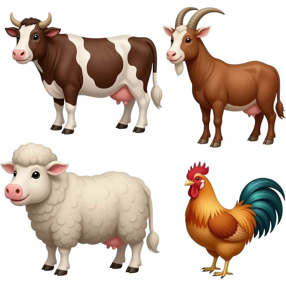 Cattle sheep goats pigs and chicken emoji