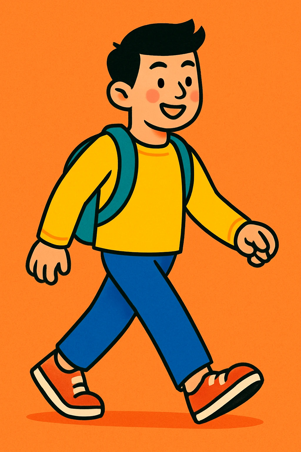 an Asian person walking, modern, friendly illustration style, vibrant cartoon style emoji
