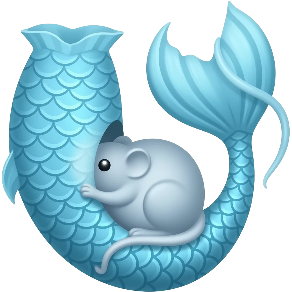 A very long #B8FFFF mermaid tail with large rat shaped bulge inside covered emoji