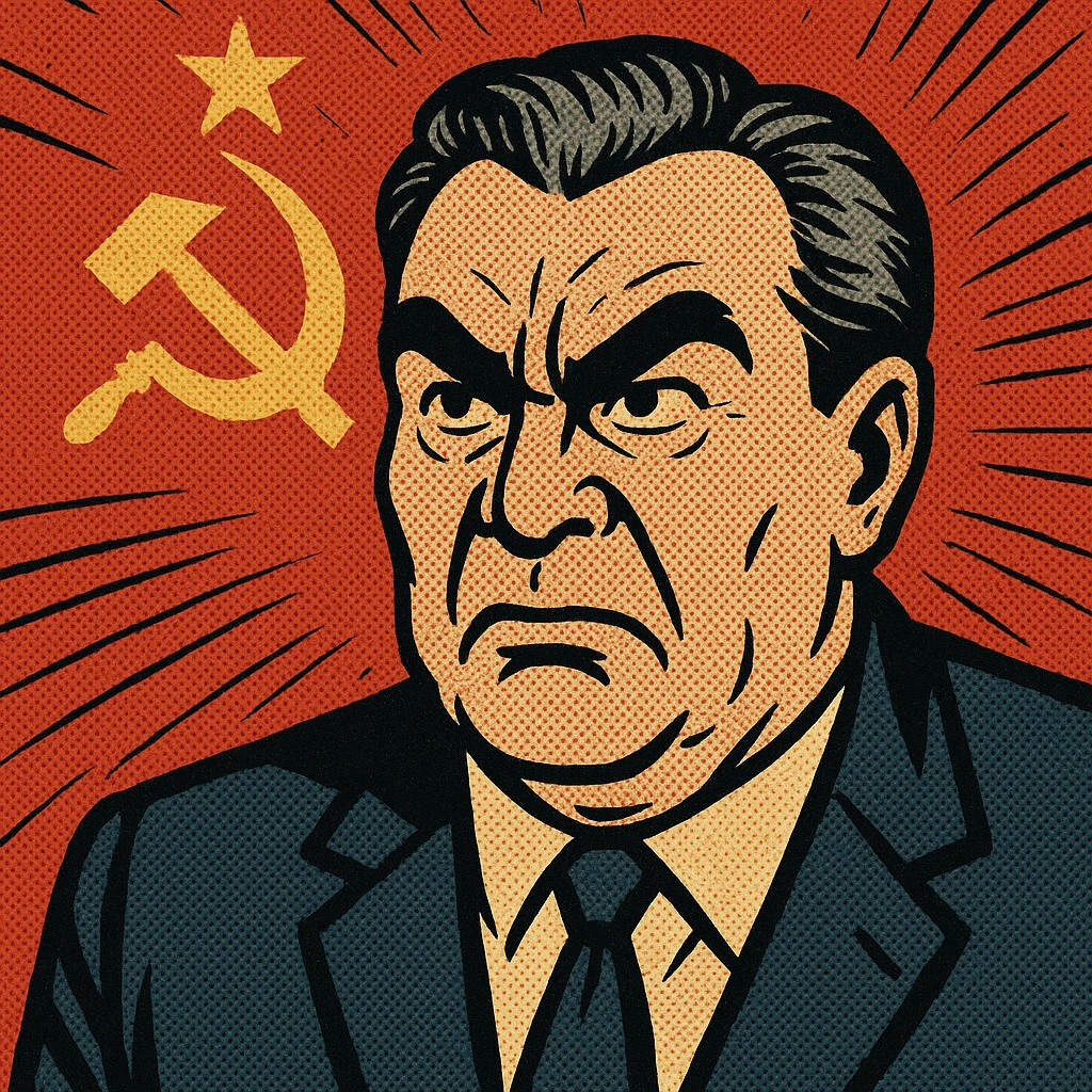 Soviet leader brezhnev looking angered with the communist flag in the background emoji