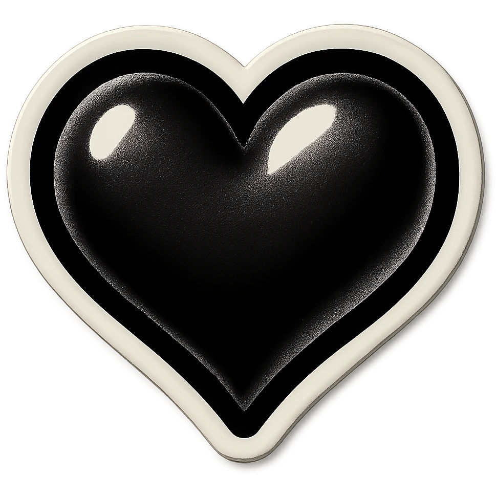 black and white heart, retro sticker style, bold outlines, no color emoji