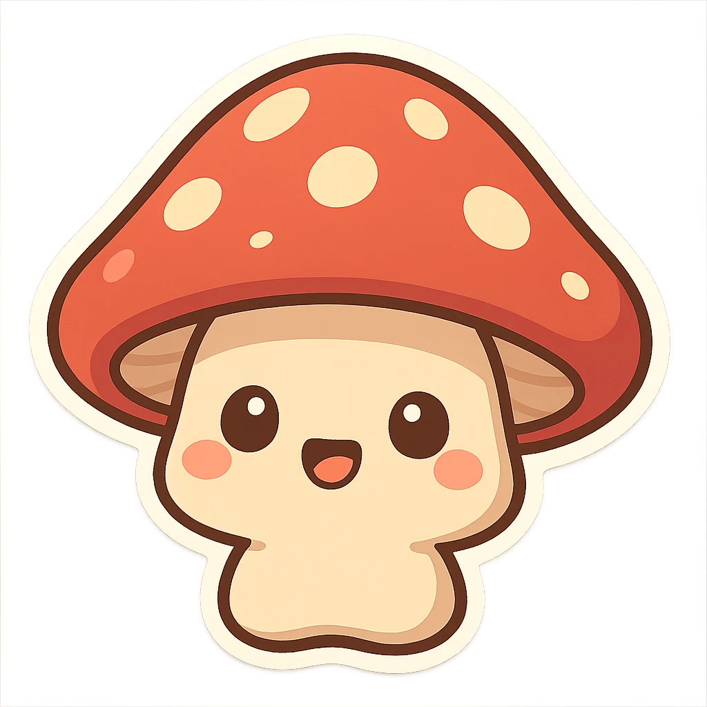 chibi sticker-style mushroom, cute and exaggerated emoji