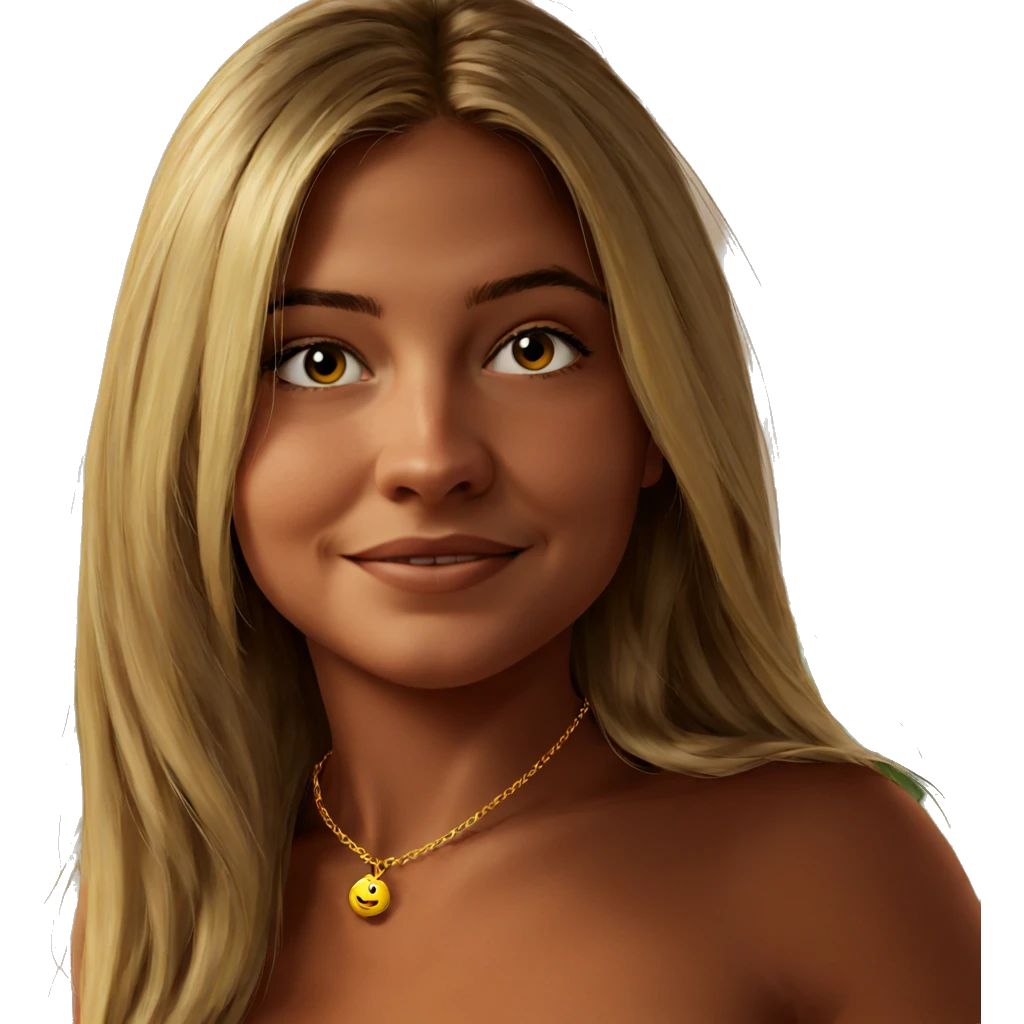 blonde girl with necklace smile emoji