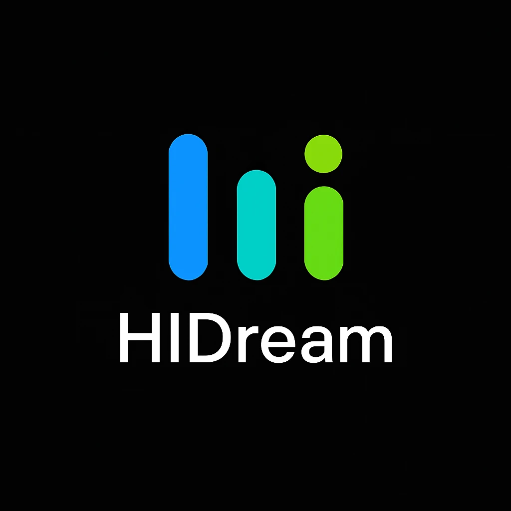 create high dream logo like this with text "HIDream", black background  emoji