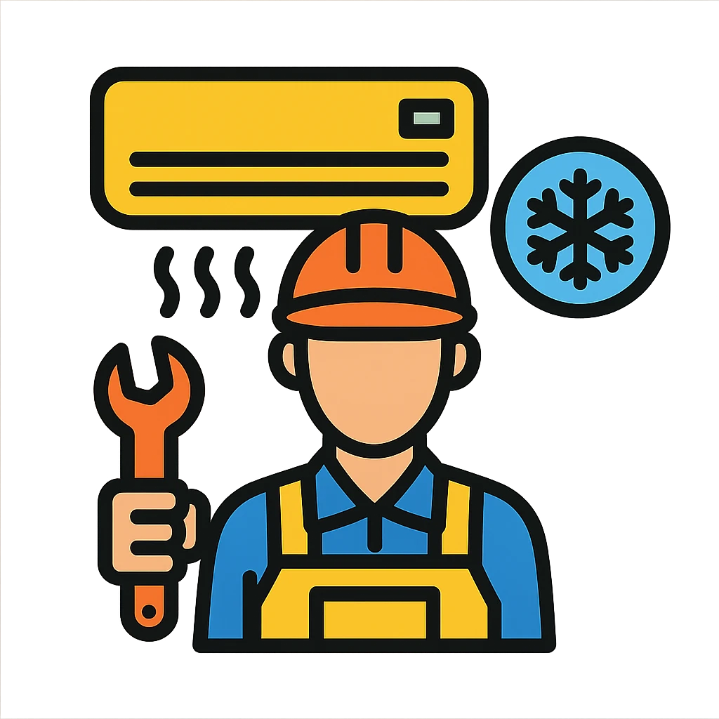 air conditioning technician with wrench and AC symbol, clean lines, professional look emoji