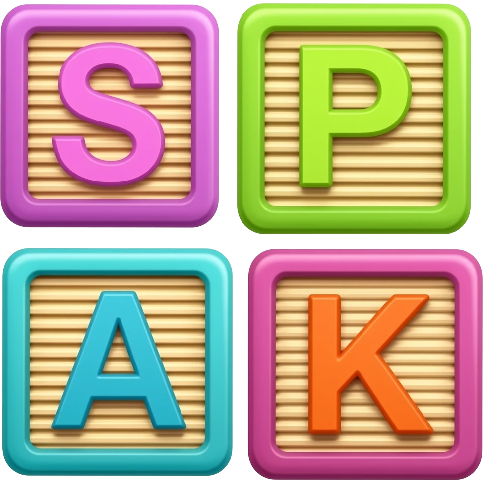 children's wooden blocks with letters, arranged to form a word SPEAK emoji