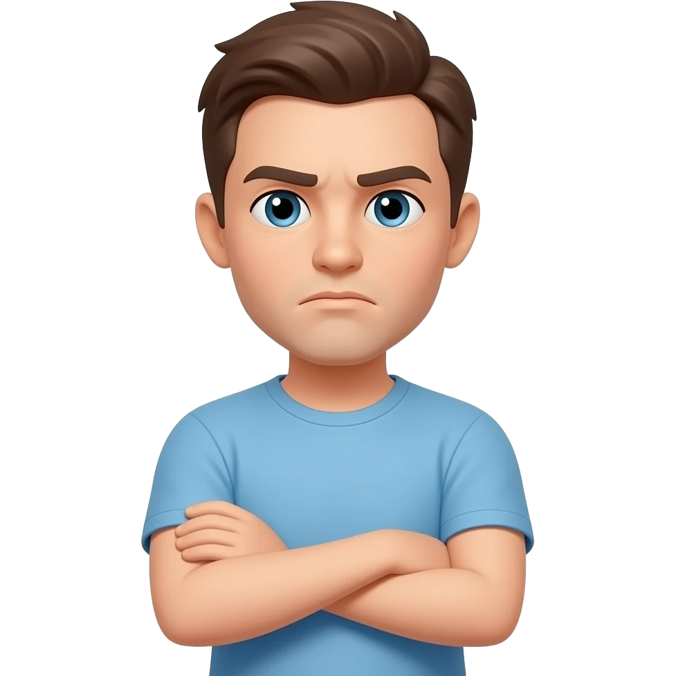 Now the exact same with the folded arms but less of a frown, but not happy, just neutral, but every so slightly frowning emoji