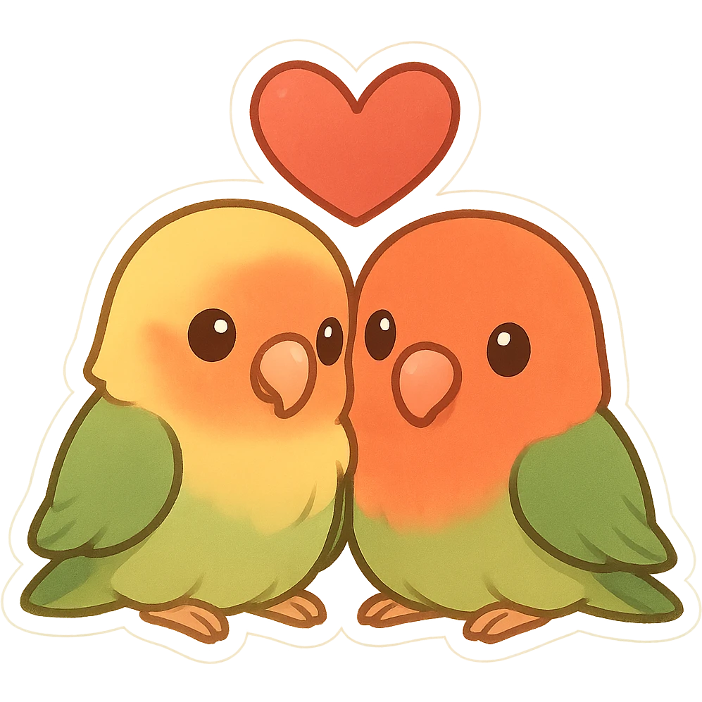 lovebirds with a heart emoji