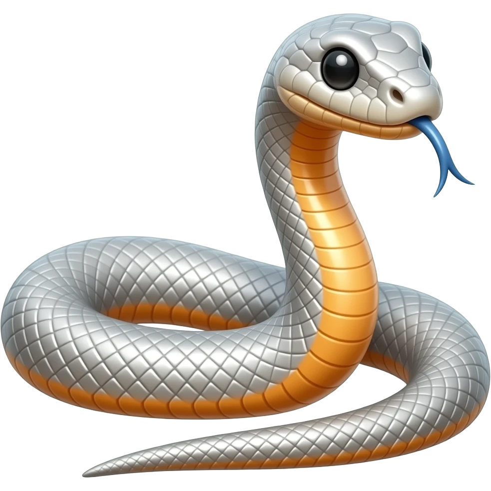Shiny light Silver snake with orange underside and blue tongue emoji