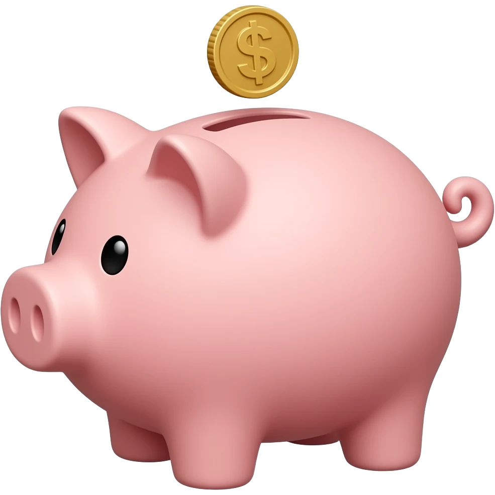 piggy bank with coin going into the top 45 degree angle emoji