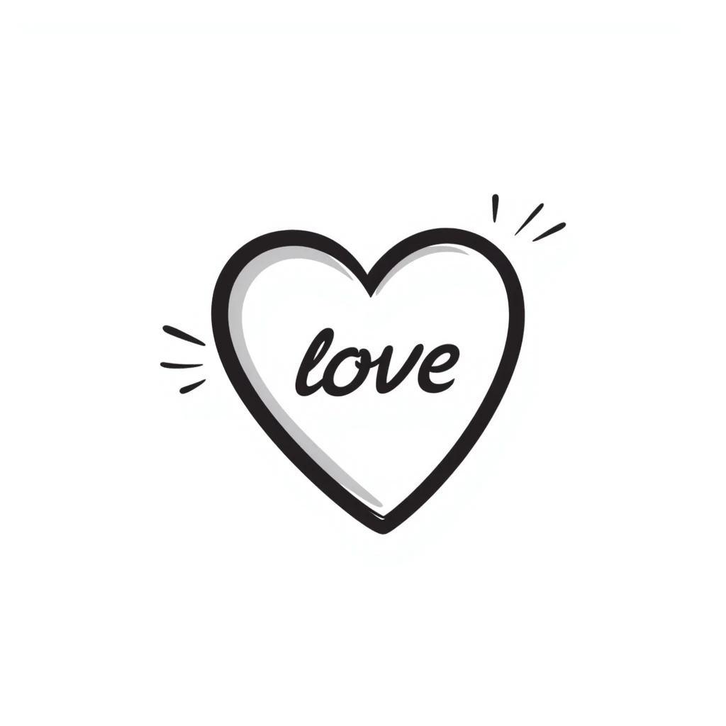 hand-drawn heart with 'love' text emoji