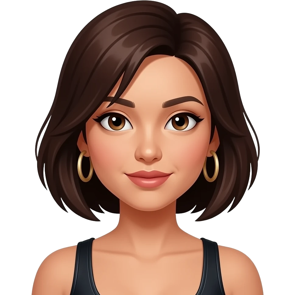 hot cowgirl asian with dark brown hair. hairstyle is a bob with no bangs. she's a little tan. has hoop earrings emoji