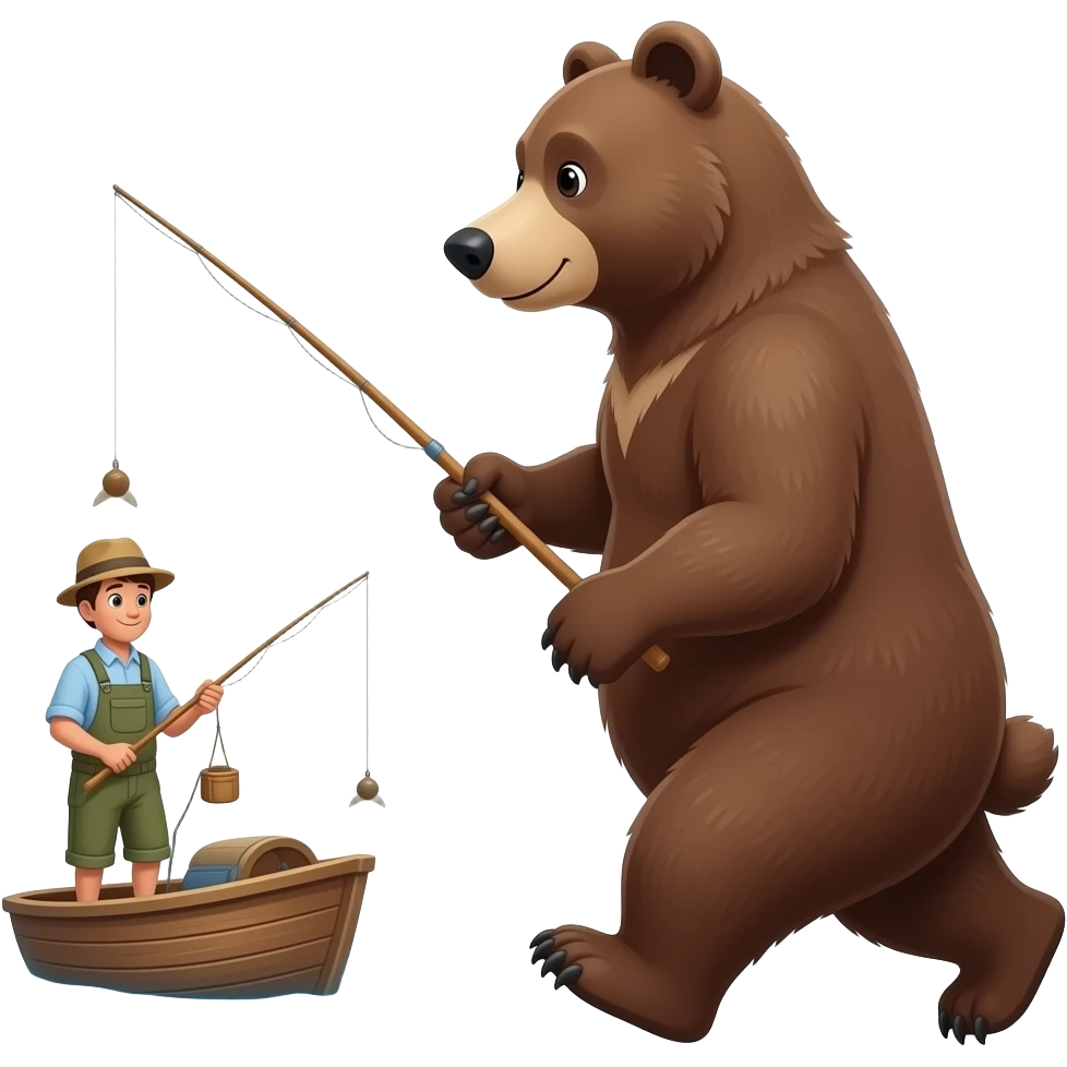 bear standing on 2 legs walking towards a fisherman emoji