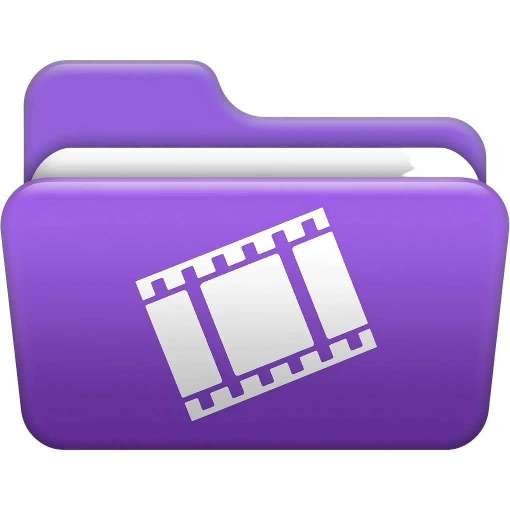 Film Mattas: Purple folder with a film strip icon. emoji