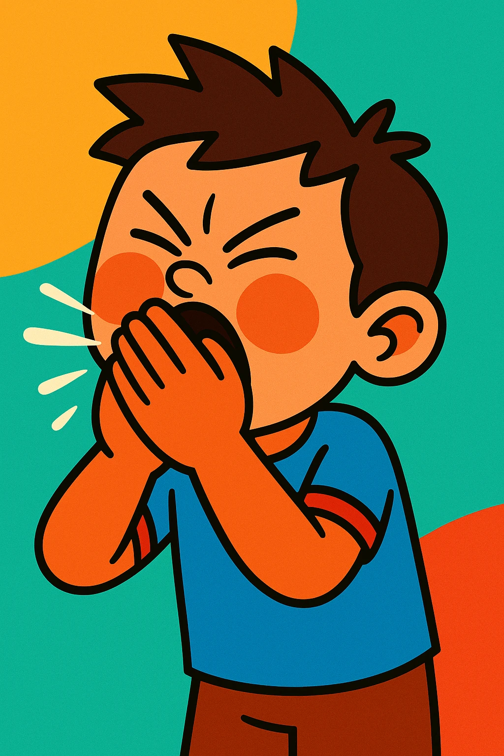 a child covering their mouth while sneezing, etiquette theme, vibrant toon style emoji