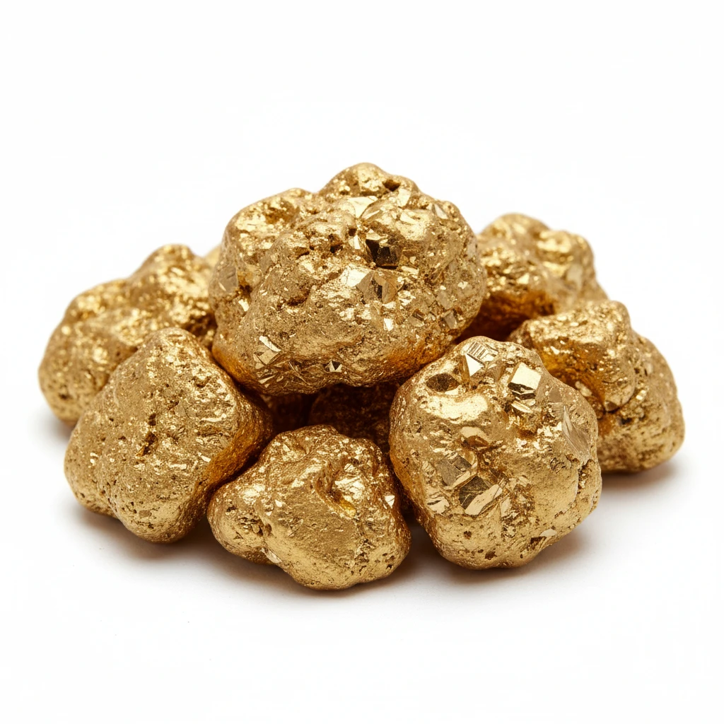 Сгенерируй просто золотую руду на белом фоне emoji