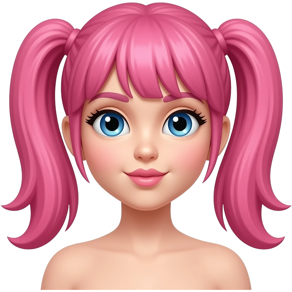 emoji color rosa con cabello rosita 2 colitas, tirando un besoo emoji